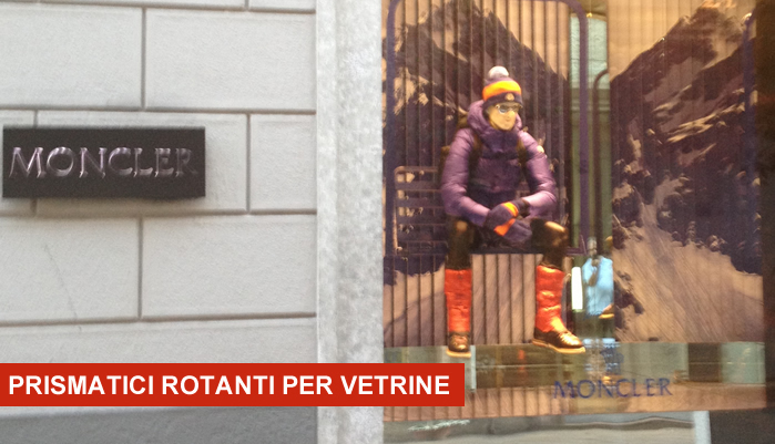 allestimento vetrine dinamiche con prismatici rotanti