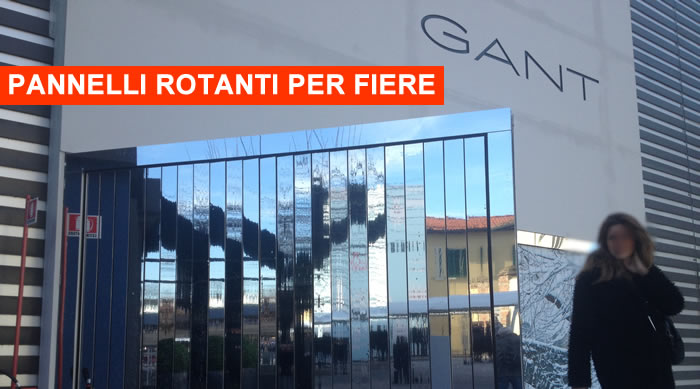 Allestimenti creativi per stand fieristici con pannelli pubblicitari rotanti