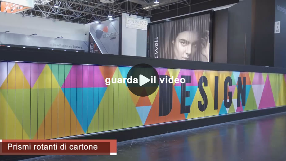 allestimenti creativi per stand fieristici prismi rotanti di cartone