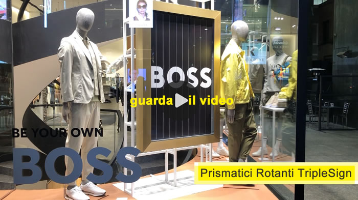 vetrine Hugo Boss con pannelli prismatici rotanti per comunicazione visiva